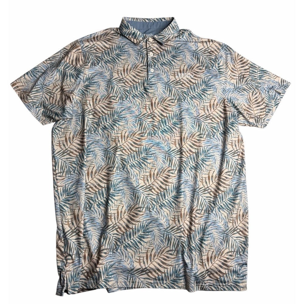 Simply Southern Shirt Mens 2xl Blue Brown Palm Leaf Polo Performance Golf Casual